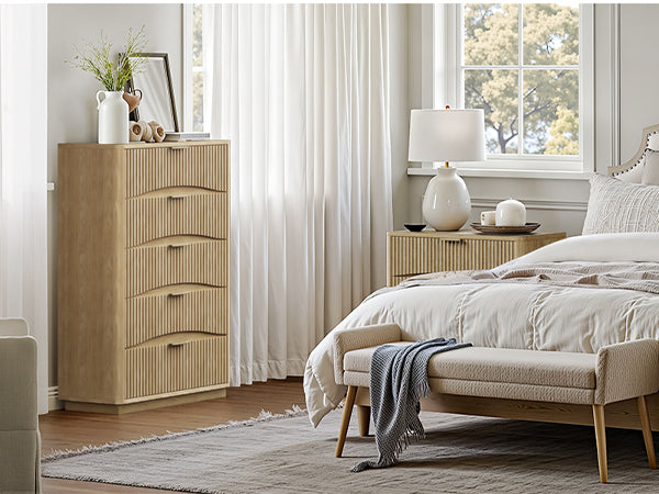 Evermagin Fluted 5 Drawers Dresser, 47" Tall Wooden Dressers Storage Organizer,Modern Chest of Drawers for Bedroom with Deep Storage, Living Room,Entryway, Natural Oak