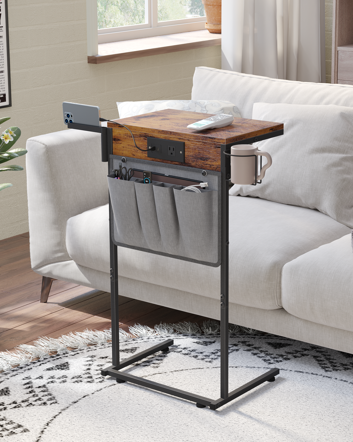 Evermagin TV Tray Table, Foldable Laptop Table with Mouse Tray for Couch, Portable Laptop Desk, Sofa Side Desk for Living Room, Bedroom, Rustic Brown