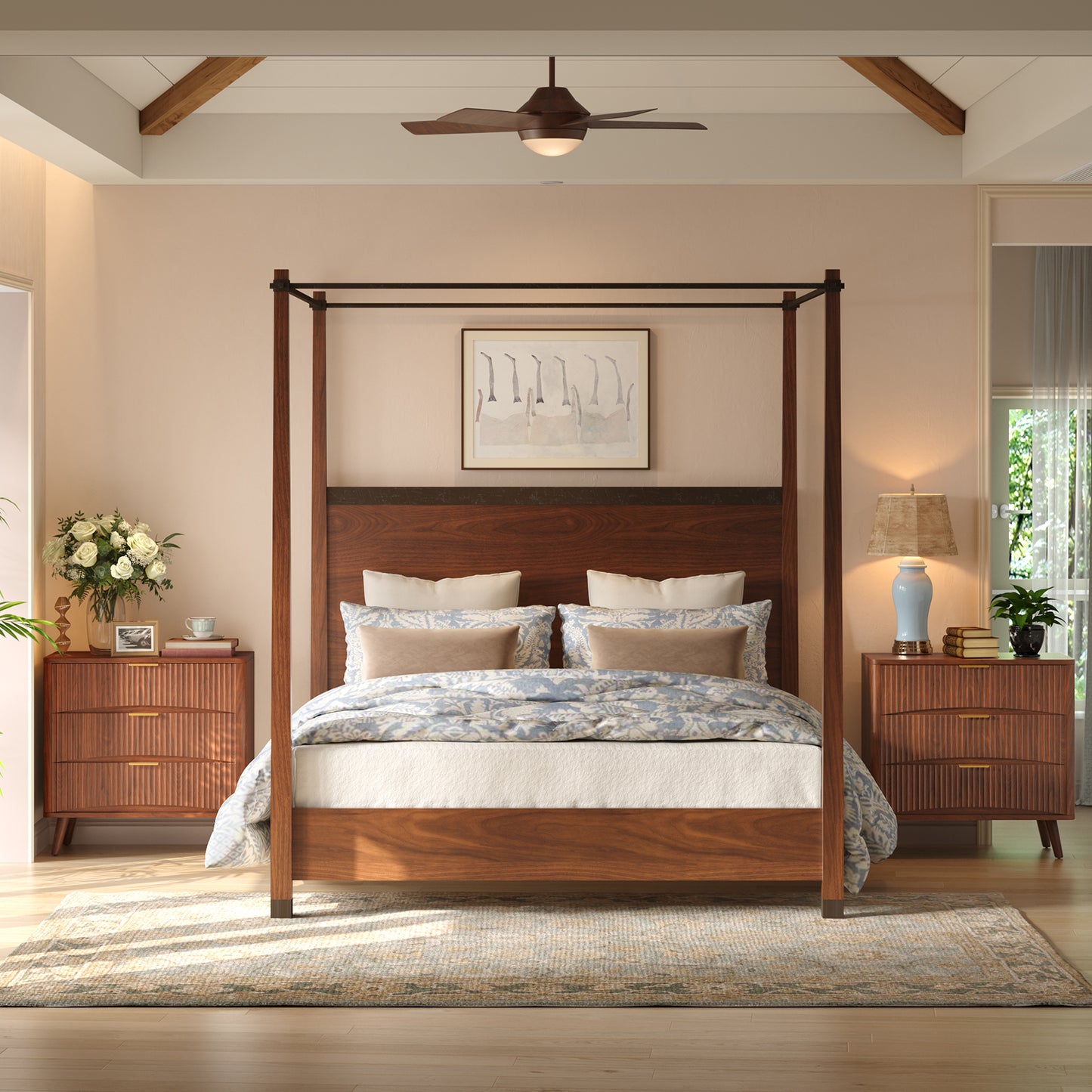 31.5W×29“H Large Fluted Nightstands Set of 2, 3 Drawer Light Wood Night Stand Bedside Table, Mid Century Modern Small Dresser for Bedroom, Natural Oak