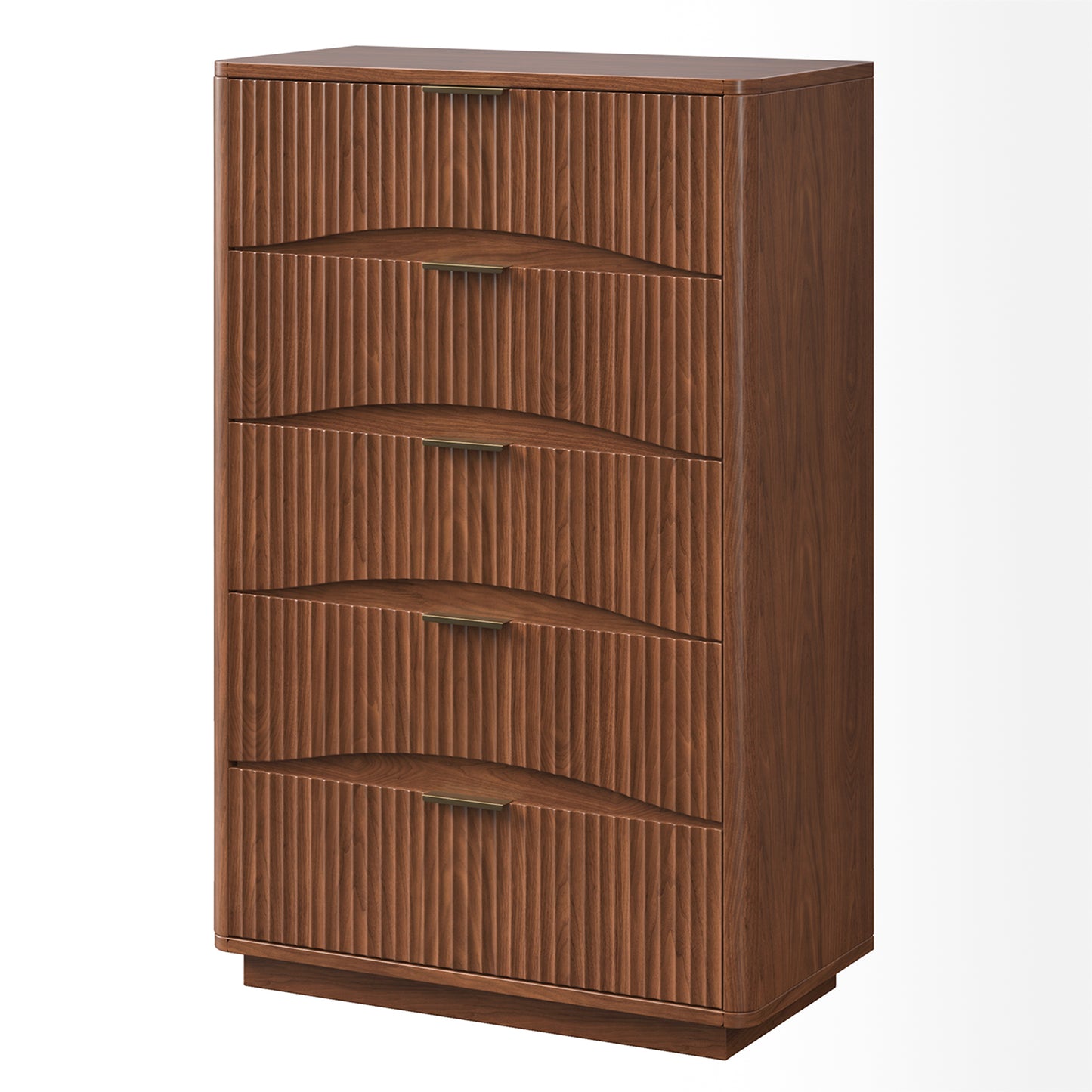 Evermagin Fluted 5 Drawers Dresser, 47" Tall Wooden Dressers Storage Organizer,Modern Chest of Drawers for Bedroom with Deep Storage, Living Room,Entryway, Walnut