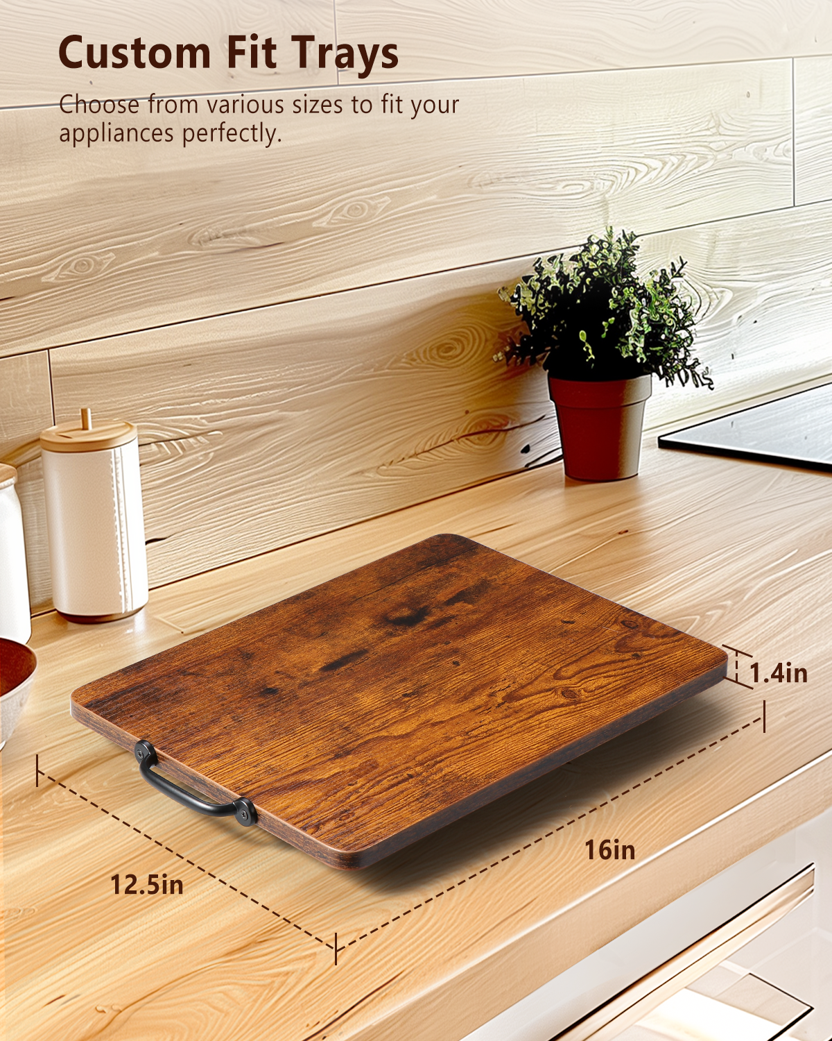 Evermagin Appliance Slider, Sliding Tray for Coffee Maker, Coffee Pot Slider for Countertop, Kitchen Appliance Rolling Tray with Rubber Wheels (Rustic Brown, Large - Wide (16" X 12.5"))