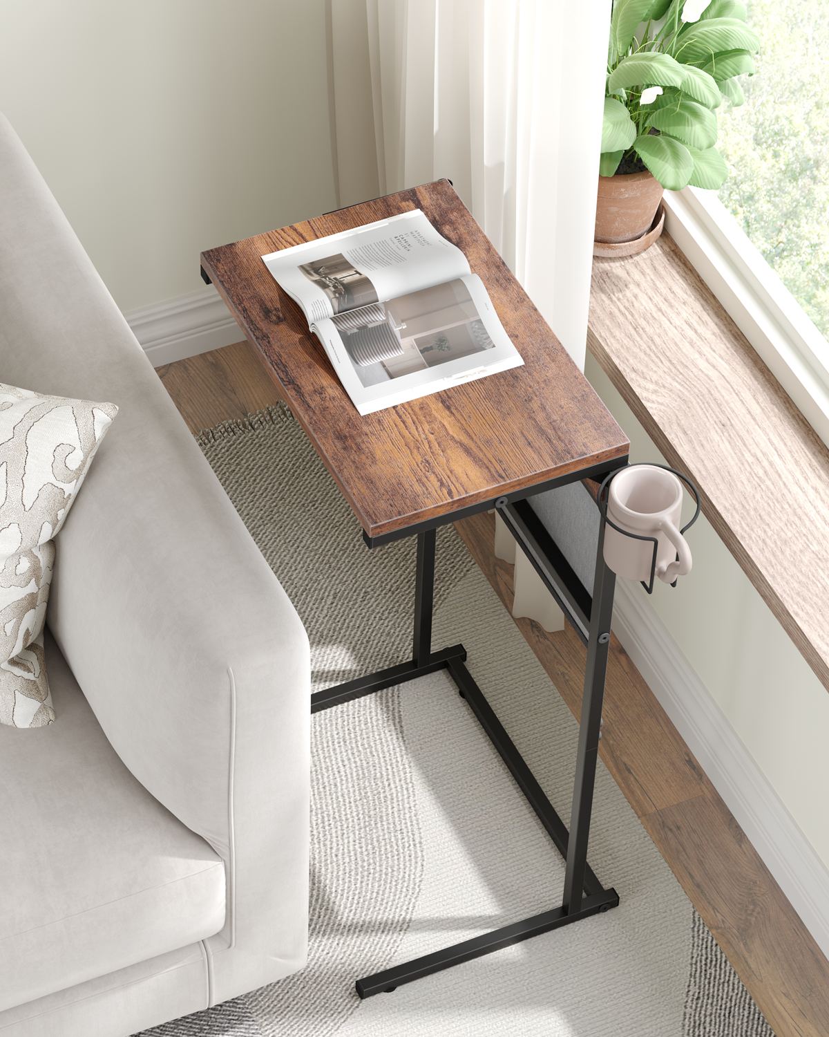 Evermagin TV Tray Table, Foldable Laptop Table with Mouse Tray for Couch, Portable Laptop Desk, Sofa Side Desk for Living Room, Bedroom, Rustic Brown