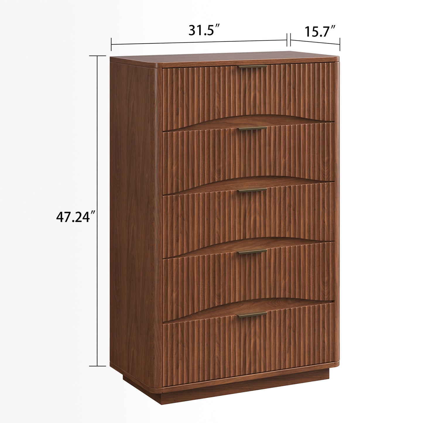 Evermagin Fluted 5 Drawers Dresser, 47" Tall Wooden Dressers Storage Organizer,Modern Chest of Drawers for Bedroom with Deep Storage, Living Room,Entryway, Walnut