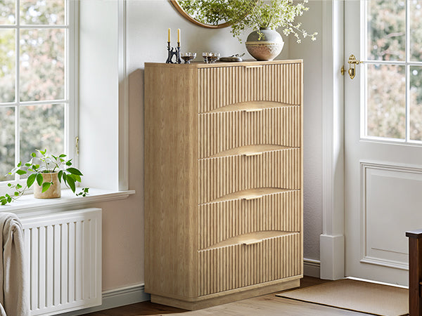 Evermagin Fluted 5 Drawers Dresser, 47" Tall Wooden Dressers Storage Organizer,Modern Chest of Drawers for Bedroom with Deep Storage, Living Room,Entryway, Natural Oak
