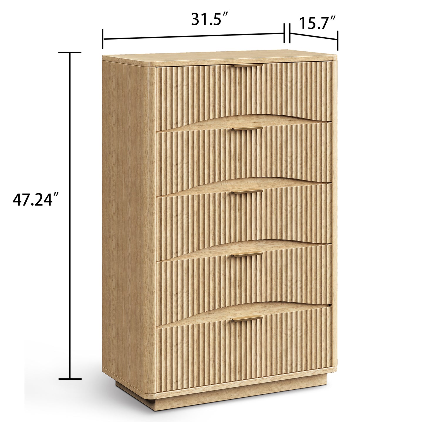 Evermagin Fluted 5 Drawers Dresser, 47" Tall Wooden Dressers Storage Organizer,Modern Chest of Drawers for Bedroom with Deep Storage, Living Room,Entryway, Natural Oak
