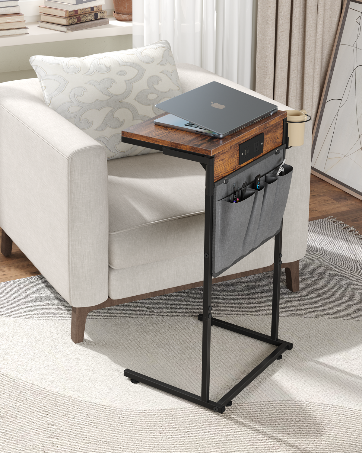 Evermagin TV Tray Table, Foldable Laptop Table with Mouse Tray for Couch, Portable Laptop Desk, Sofa Side Desk for Living Room, Bedroom, Rustic Brown