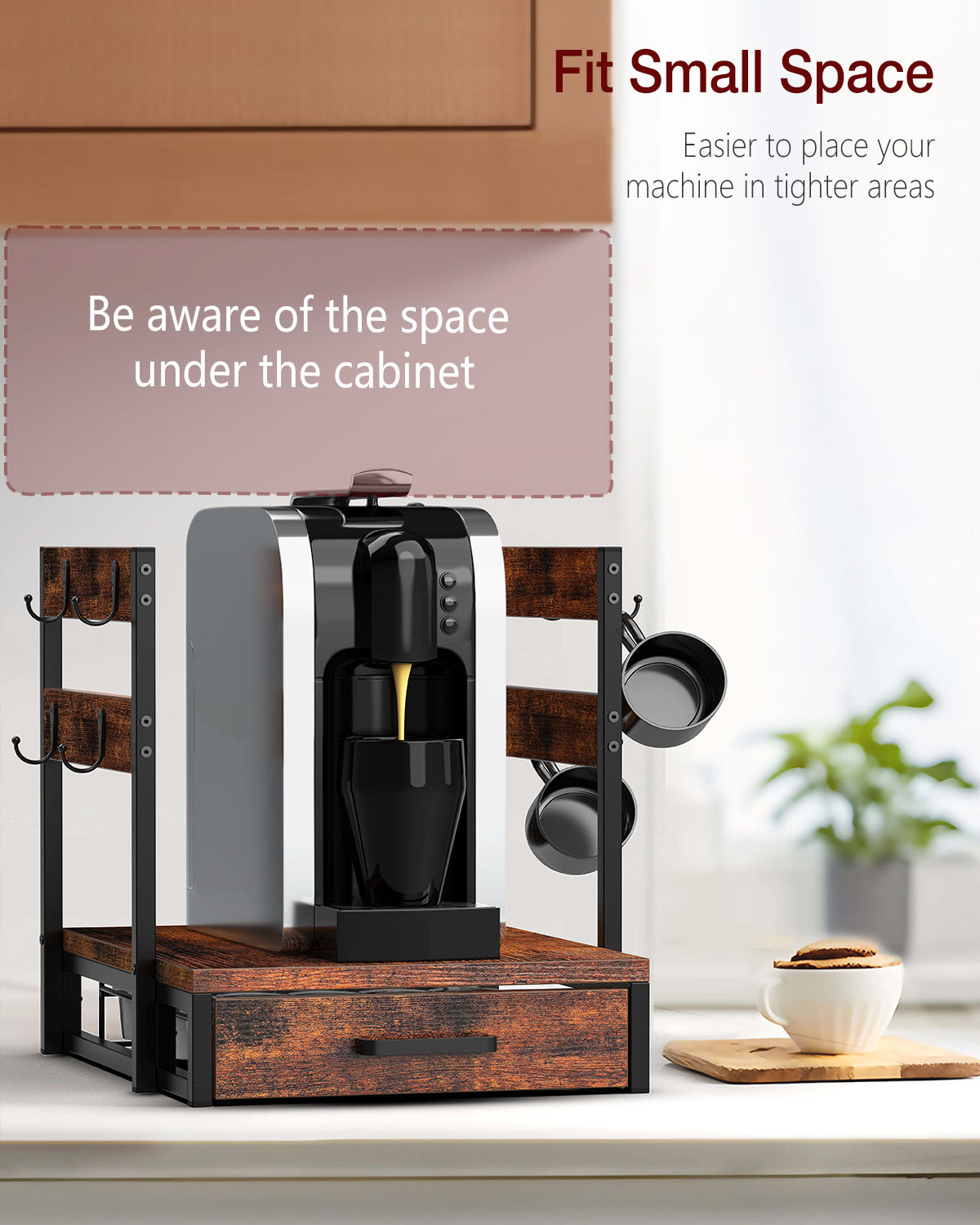 Evermagin K Cup Holder, 35 Pod Capacity, Coffee Pod Holder Compatible with Keurig, Coffee Station Organizer for Countertop with Cup Rack, Rustic Brown