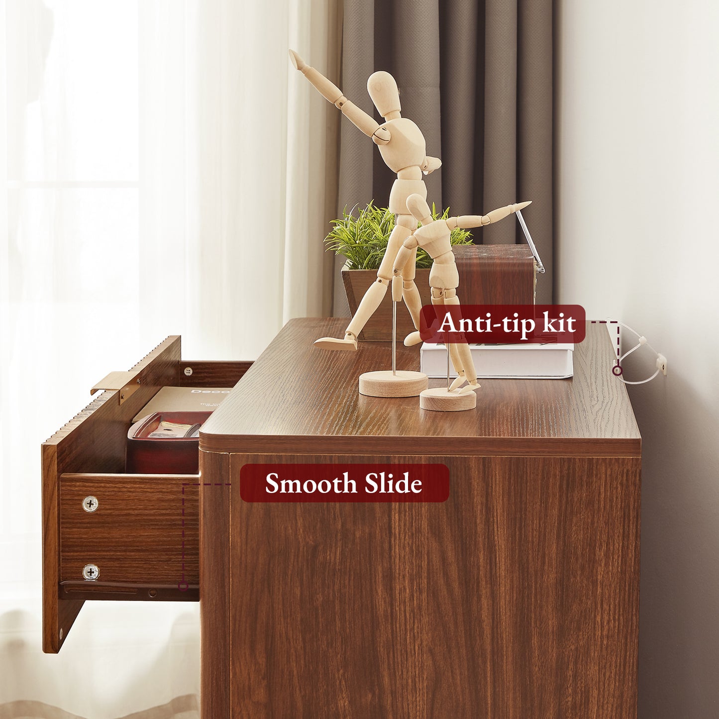 31.5W×29“H Large Fluted Nightstands Set of 2, 3 Drawer Light Wood Night Stand Bedside Table, Mid Century Modern Small Dresser for Bedroom, Natural Oak