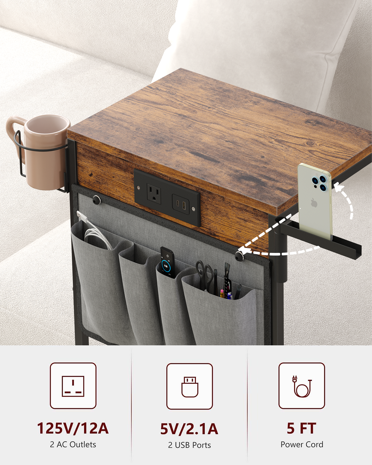 Evermagin TV Tray Table, Foldable Laptop Table with Mouse Tray for Couch, Portable Laptop Desk, Sofa Side Desk for Living Room, Bedroom, Rustic Brown