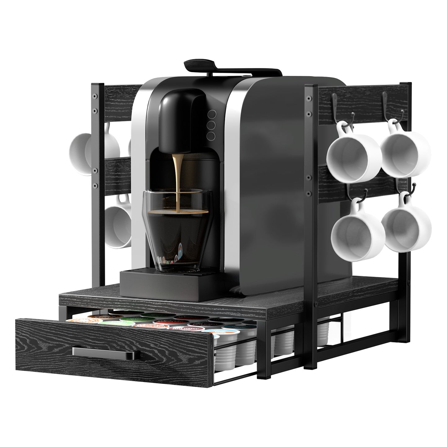 Evermagin K Cup Holder, 35 Pod Capacity, Coffee Pod Holder Compatible with Keurig, Coffee Station Organizer for Countertop with Cup Rack, Rustic Brown