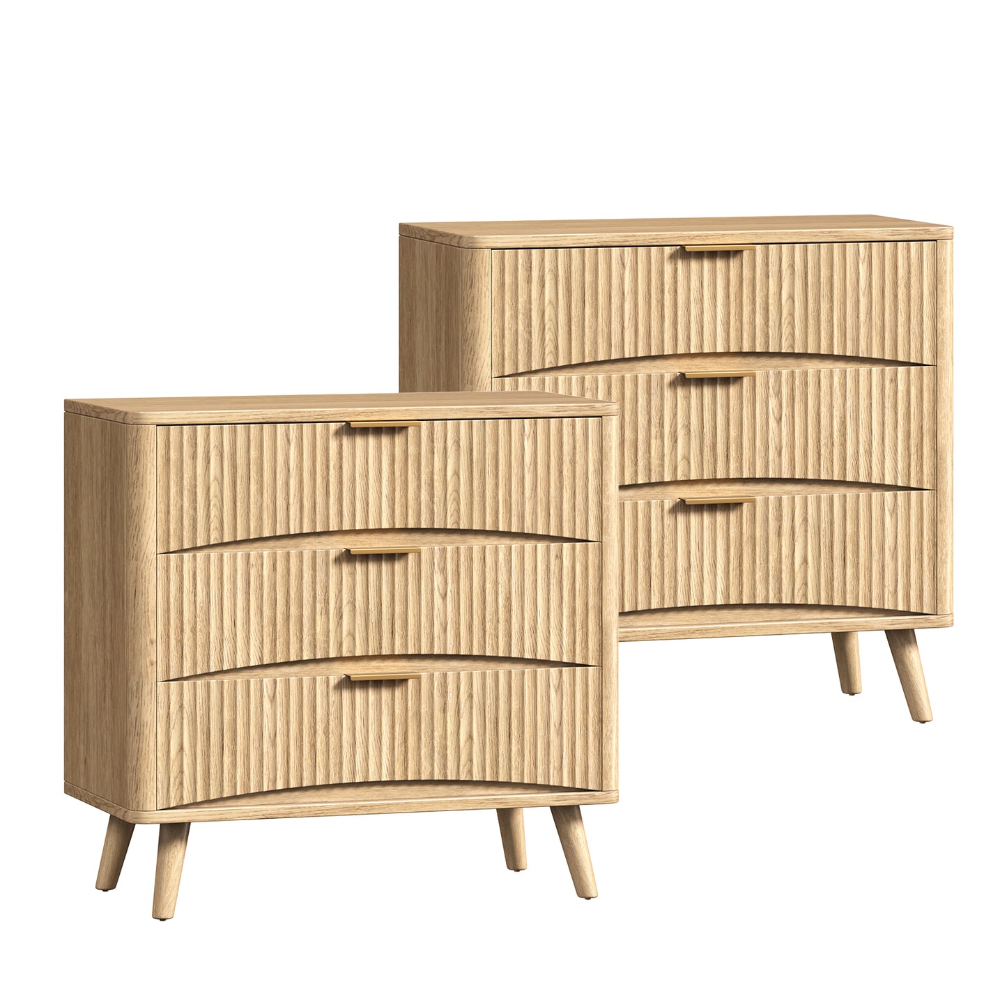 Evermagin 55" Wide Fluted 6 Drawer Dresser, Mid Century Modern Curved Dresser, Light Wood Chest of Drawers for Bedroom, Living Room and Entryway, Walnut