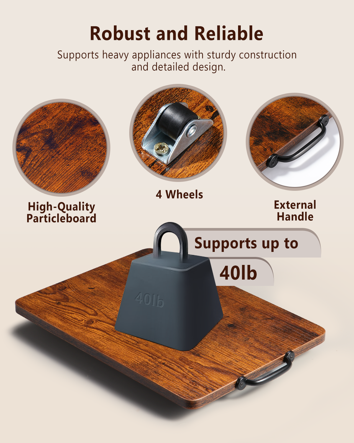 Evermagin Appliance Slider, Sliding Tray for Coffee Maker, Coffee Pot Slider for Countertop, Kitchen Appliance Rolling Tray with Rubber Wheels (Rustic Brown, Large - Wide (16" X 12.5"))