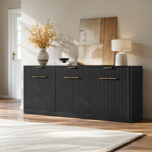 Evermagin 67" Fluted Black Sideboard Buffet Cabinet with 3 Drawers