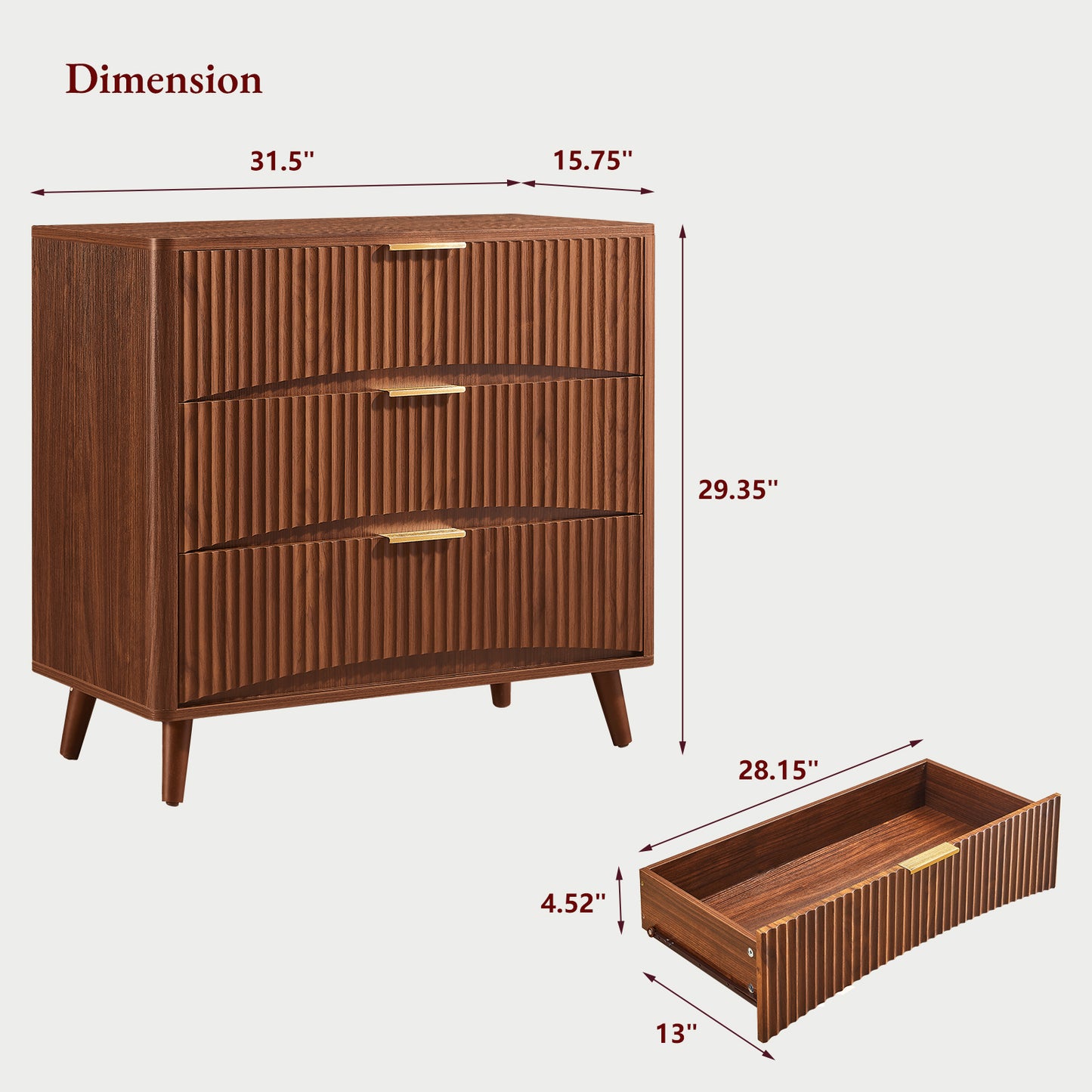 31.5W×29“H Large Fluted Nightstands Set of 2, 3 Drawer Light Wood Night Stand Bedside Table, Mid Century Modern Small Dresser for Bedroom, Natural Oak