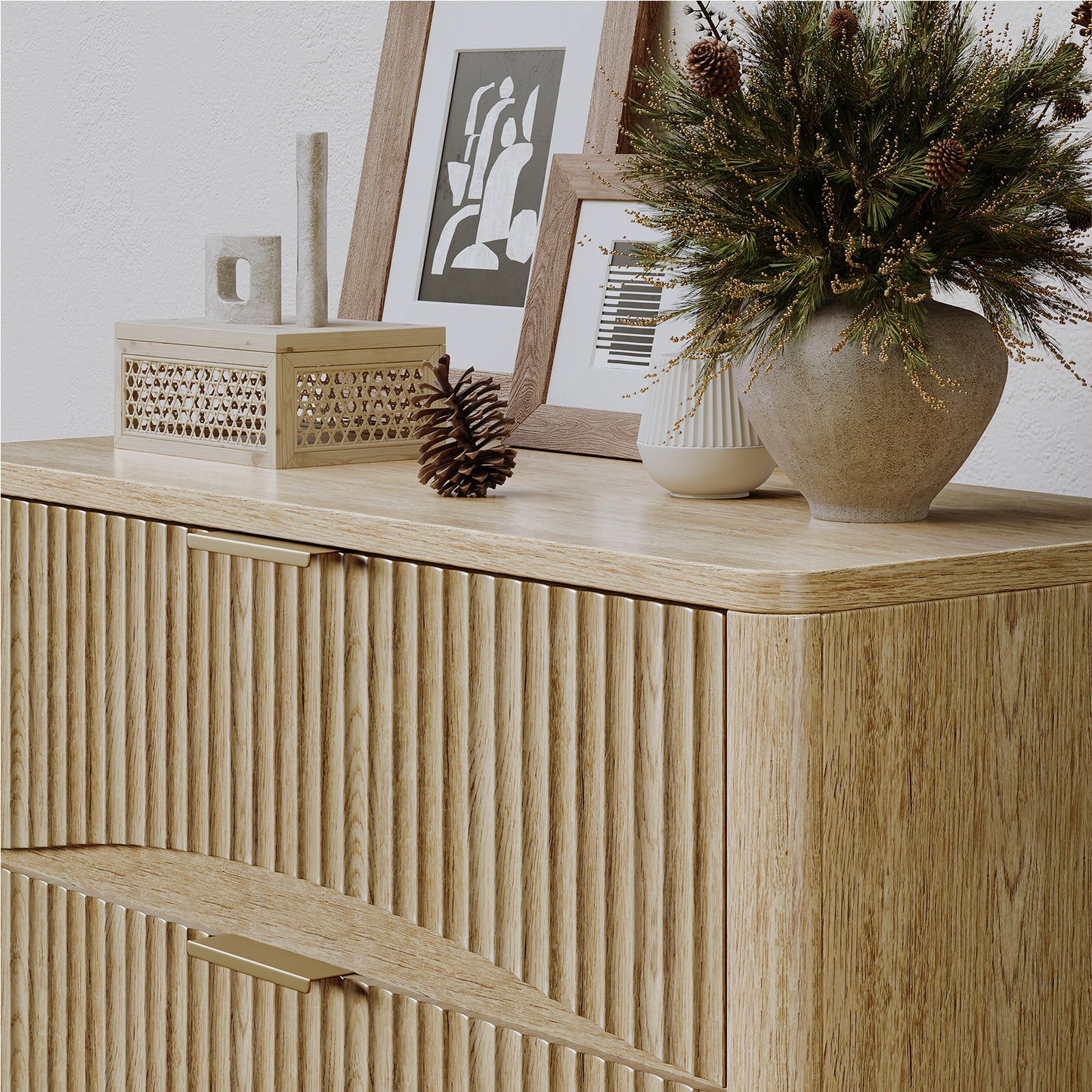 Evermagin Fluted 5 Drawers Dresser, 47" Tall Wooden Dressers Storage Organizer,Modern Chest of Drawers for Bedroom with Deep Storage, Living Room,Entryway, Natural Oak