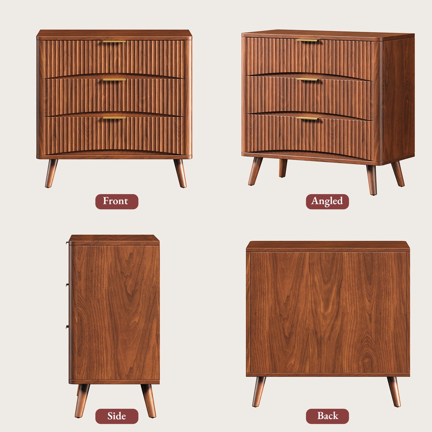 31.5W×29“H Large Fluted Nightstands Set of 2, 3 Drawer Light Wood Night Stand Bedside Table, Mid Century Modern Small Dresser for Bedroom, Natural Oak