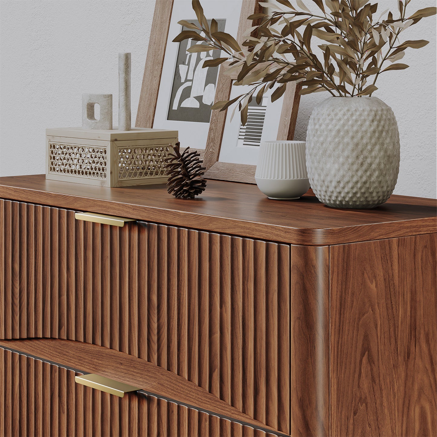 Evermagin Fluted 5 Drawers Dresser, 47" Tall Wooden Dressers Storage Organizer,Modern Chest of Drawers for Bedroom with Deep Storage, Living Room,Entryway, Walnut