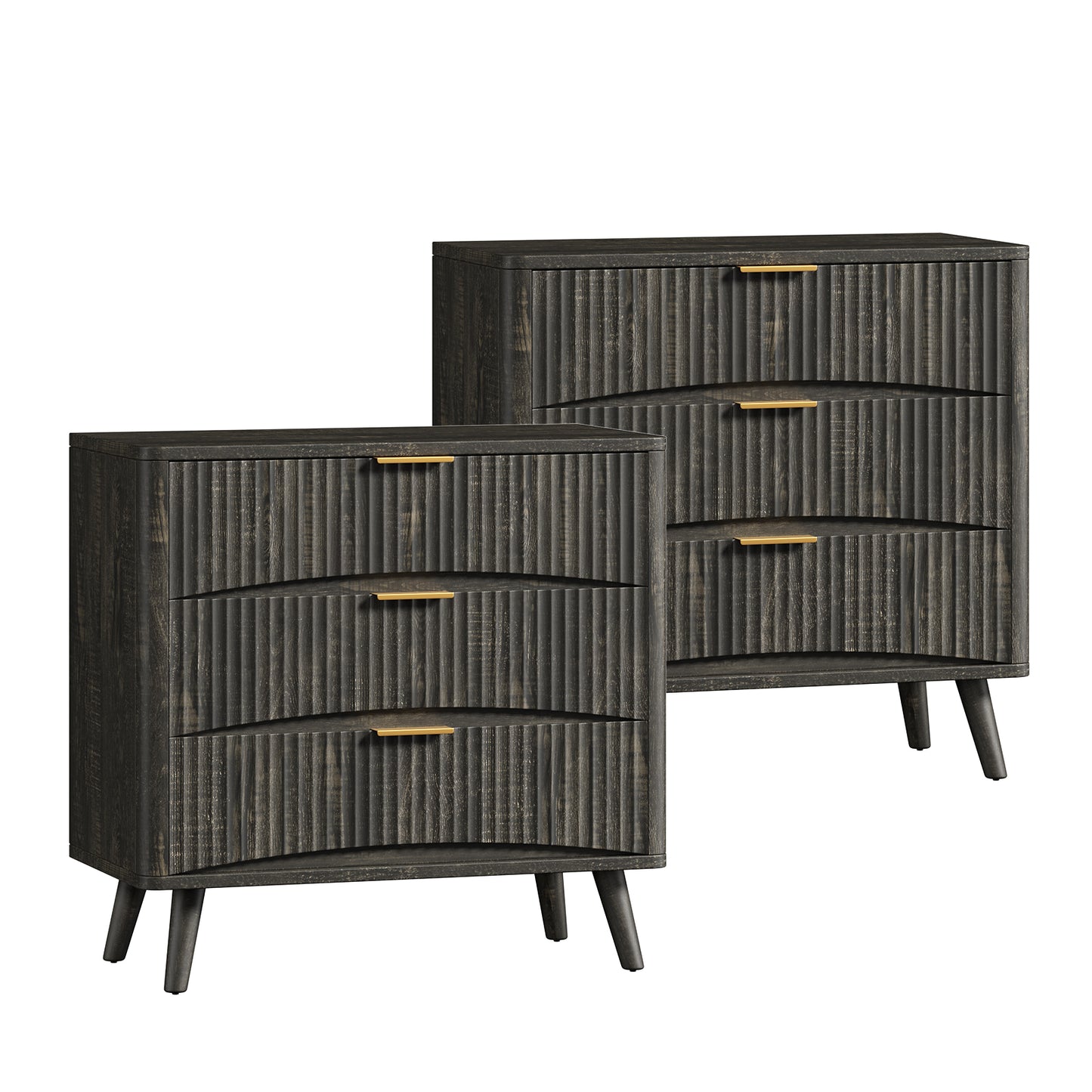 Evermagin 55" Wide Fluted 6 Drawer Dresser, Mid Century Modern Curved Dresser, Light Wood Chest of Drawers for Bedroom, Living Room and Entryway, Walnut