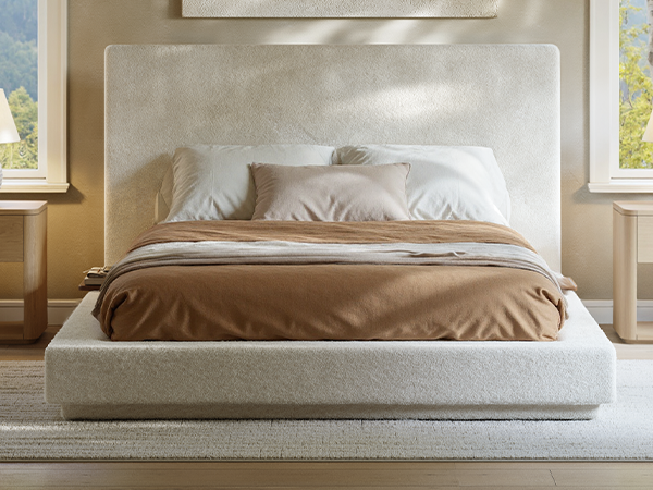 Evermagin White King Upholstered Bed Frame with Headboard,Soft Frame Cloud Bed with Adjust 2 Bedside Table,Modern Platform Cushion Bed Frame for Bedroom,No Box Spring Required, Easy Assembly