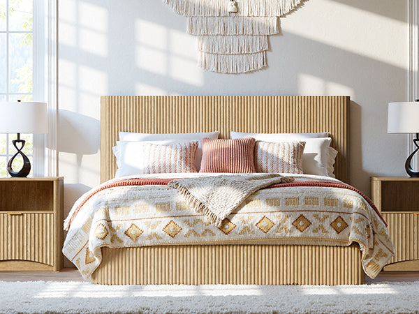 Evermagin Natural Queen Lift Up Storage Bed Frame, Mid Century Modern Fluted Bed Frame, Wood Hydraulic Queen Size Bedframe with Headboard