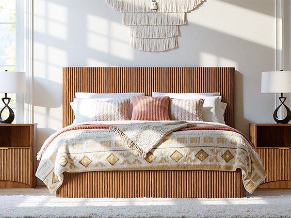 Evermagin Walnut Queen Lift Up Storage Bed Frame, Mid Century Modern Fluted Bed Frame, Wood Hydraulic Queen Size Bedframe with Headboard