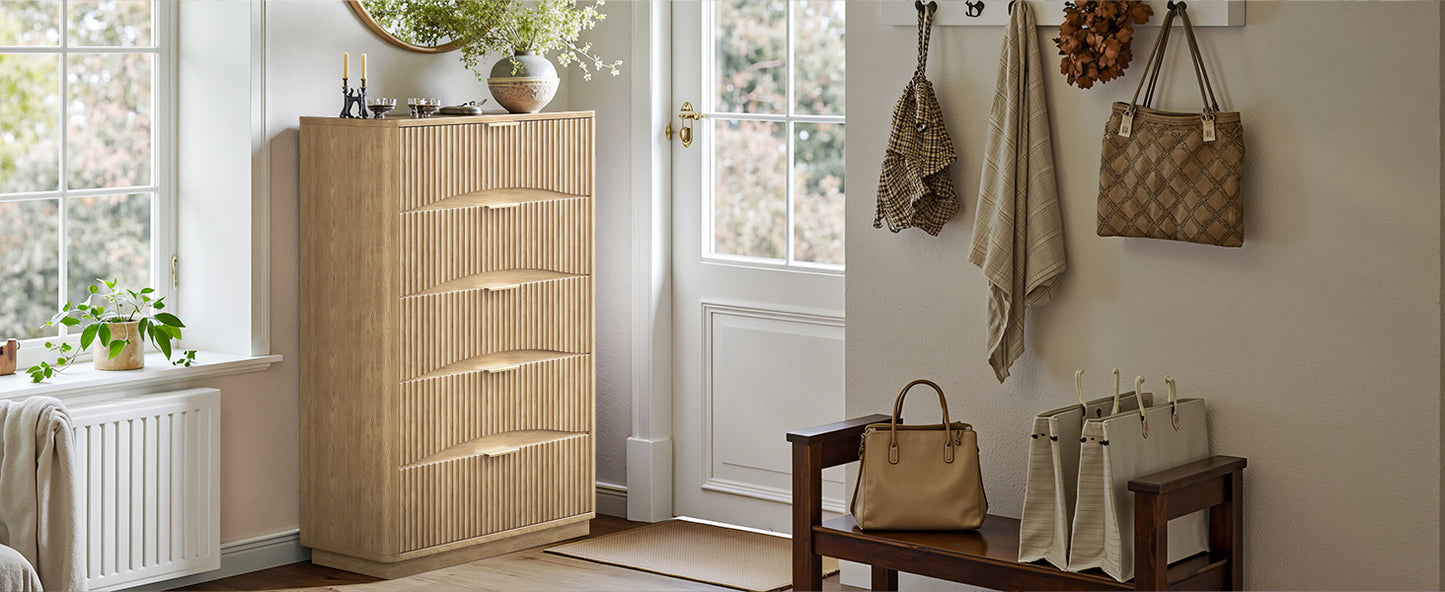 Evermagin Fluted 5 Drawers Dresser, 47" Tall Wooden Dressers Storage Organizer,Modern Chest of Drawers for Bedroom with Deep Storage, Living Room,Entryway, Natural Oak