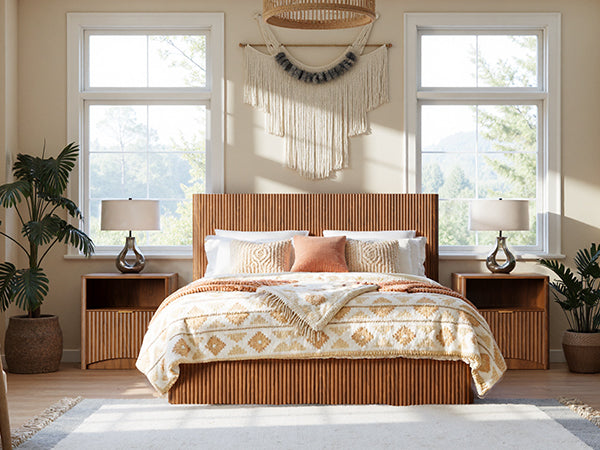Evermagin Walnut Queen Lift Up Storage Bed Frame, Mid Century Modern Fluted Bed Frame, Wood Hydraulic Queen Size Bedframe with Headboard