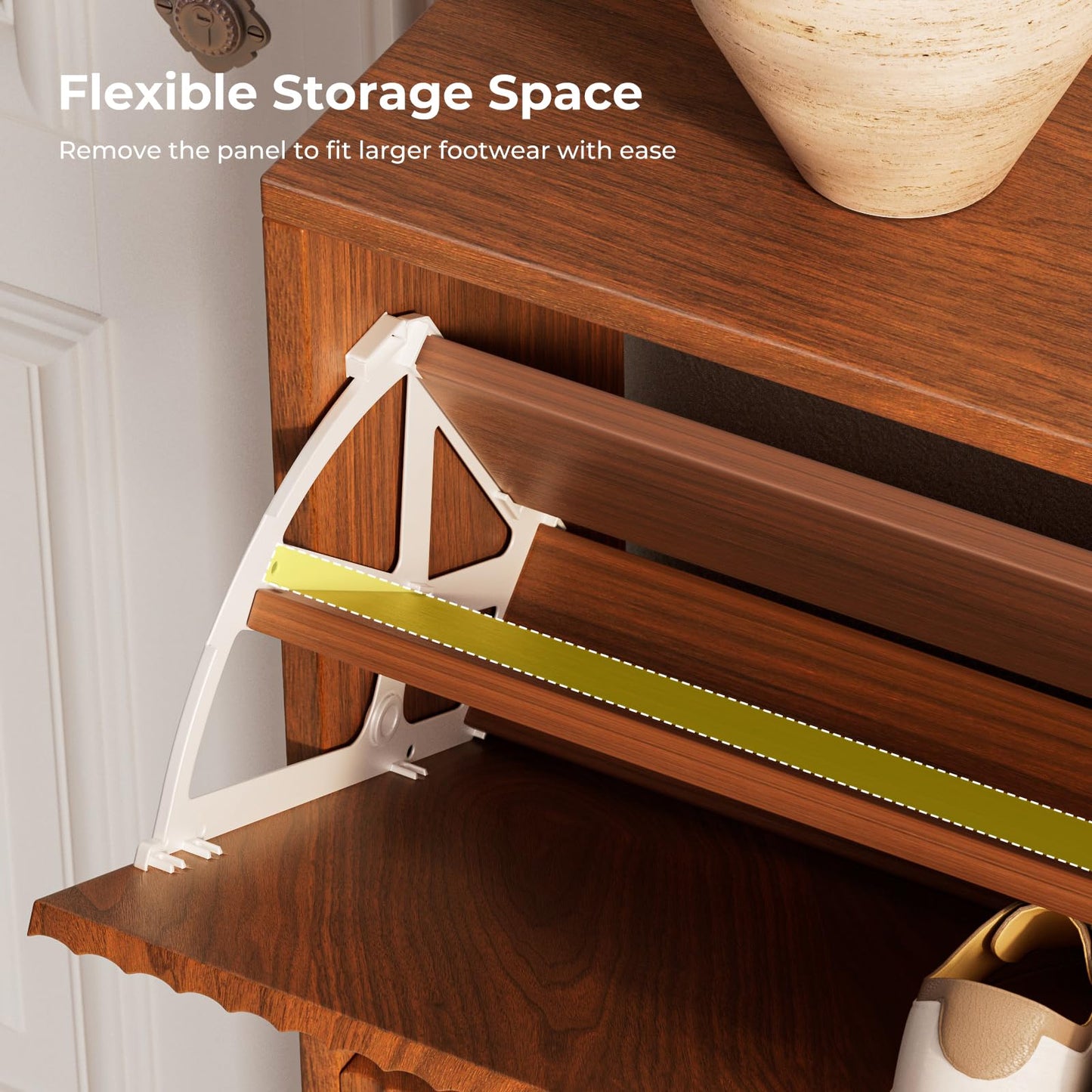 31.5''W Oak Shoe Cabinet Storage for Entryway, Narrow Hidden Shoe Storage with 2 Flip Drawers, Wooden Fluted Shoe Rack for Foyer, Hallway